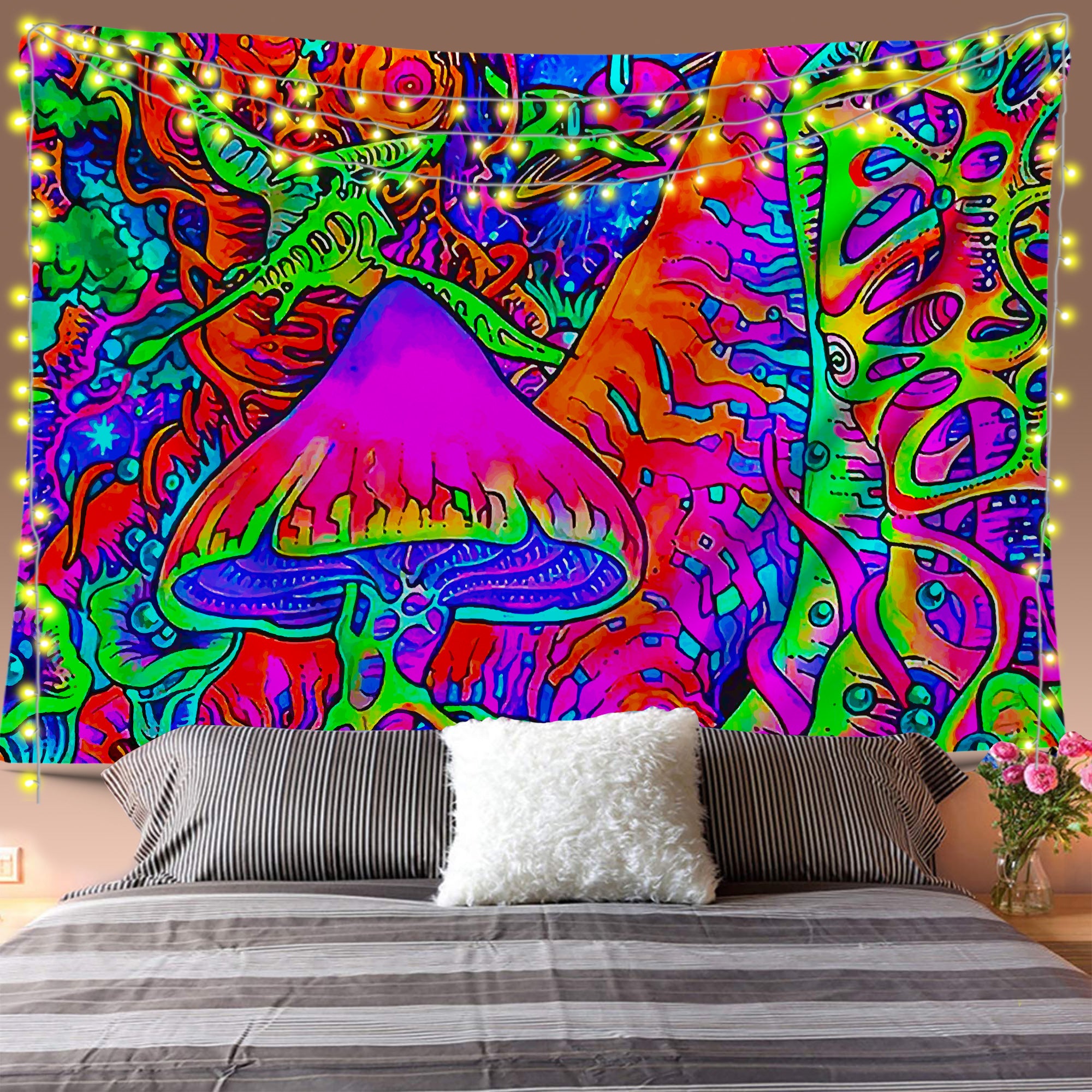 Trippy Mushroom Forest Tapestry